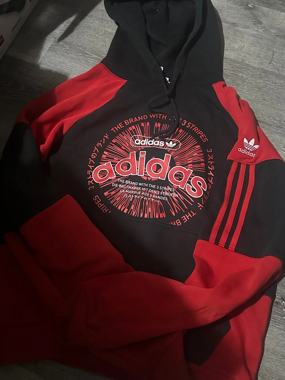 adidas Black and Red Logo Pullover Hoodie